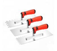 Notched Tiling Trowel 3 Pcs Set, Stainless Steel Square Trowels for Flooring and Wall Tiles, Ergonomic Handle, Multi-Purpose Grout Spreader for Tilers, Professional Masonry Hand Tool Kit