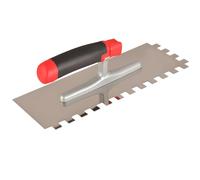 Notched Trowel with Ergonomic Grip Handle, Stainless Steel Tile Trowel with Square Notch Pattern, Comfort Grip Flooring Installation Tool for Mortar Adhesive, Professional Use for Tiling Projects