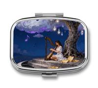 Note Cloud Tree Pill Box Travel Pill Organizer 2-Compartment with Mirror Design Portable Square Medicine Case for Vitamins, Jewelry & Essentials Durable Pocket Pillcase for Purse, Camping