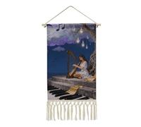 Note Cloud Tree Poster Hanger Frame, Long Vertical Wall Hanging Vintage Tapestry with Tassel, Room Decor, Hanging Cotton Linen Framed Wall Art Decor for Home, 10x19.6 Inch