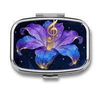 Note Flower Vine Pill Box Travel Pill Organizer 2-Compartment with Mirror Design Portable Square Medicine Case for Vitamins, Jewelry & Essentials Durable Pocket Pillcase for Purse, Camping