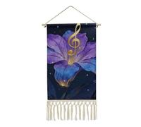Note Flower Vine Poster Hanger Frame, Long Vertical Wall Hanging Vintage Tapestry with Tassel, Room Decor, Hanging Cotton Linen Framed Wall Art Decor for Home, 10x19.6 Inch