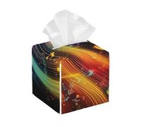 Note Rotating Beam Tissue Box Cover Pu Leather Square Tissue Box Cover Case, Paper Organizer Dispenser For Kitchen Bathroom Bedroom Vanity Countertop Night Stands