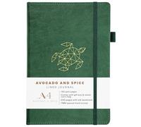 Notebook A4 Lined by Avocado and Spice® with Gift Box & Velvet Bag - Faux Leather Hardback A4 Lined Notebook - Bookmark, Elastic Strap, Pen Holder, 200 Thick Page (Green, Line)