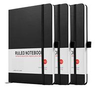 Notebook A5, 3 Pack Journal A5 Notebook 200 Pages 80 GSM Journal Notebook Hardback Notepad with Lined Pages, Pen Loop and Expandable Paper Pocket, Journal Notepad Note Book (Black)