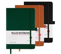 Notebook A5, 3 Pack Journal A5 Notebook 200 Pages 80 GSM Journal Notebook Hardback Notepad with Lined Pages, Pen Loop and Expandable Paper Pocket, Journal Notepad Note Book (Black, Brown, Green)