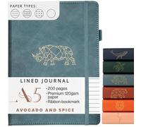Notebook A5 Lined by Avocado and Spice® - Hardback A5 Journal Notebook - Faux Leather Notepad - Bookmark, Elastic Strap, Pen Holder, 200 Thick Pages (Grey, Lined)