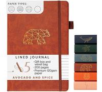 Notebook A5 Lined by Avocado and Spice® - Hardback A5 Journal Notebook - Faux Leather Notepad - Bookmark, Elastic Strap, Pen Holder, 200 Thick Pages (Brown, Lined)
