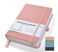 Notebook A5 Lined Hardback - Thick Journal/College Ruled with 320 Numbered Paper, 100gsm Paper, 30 Sticky Notes Divider, Pen Loop, Inner Pocket, Composition Notebooks 14.5 x 21cm (Pink)