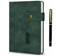 Notebook and Pen Set, A5 Lined Leather Journal Notebook, 200 Pages 100 Gsm Thick Ruled Paper, Personal Organiser Leather Journal, A5 Diary for Men Women School, Travel, Business, Work, Writing (Green)