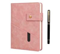 Notebook and Pen Set, A5 Lined Leather Journal Notebook, 200 Pages 100 Gsm Thick Ruled Paper, Personal Organiser Leather Journal, A5 Diary for Men Women School, Travel, Business, Work, Writing (Pink)