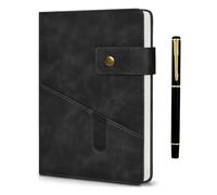 Notebook and Pen Set, A5 Lined Leather Journal Notebook, 200 Pages 100 Gsm Thick Ruled Paper, Personal Organiser Black Leather Journal, A5 Diary for Men Women School, Travel, Business, Work, Writing