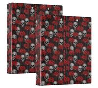 Notebook Binders Three Ringing 1.5 in Pack of 2 Red Web Floral Skull