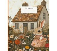 Notebook Cottage Bunny Whimsy: This notebook showcases an enchanting bunny dressed in a floral-patterned dress, standing gracefully in a lush, flower-filled meadow.