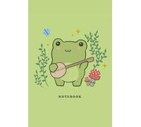 Notebook: Cute Cottagecore Frog Playing Banjo & Mushrooms | Graph Paper Journal | Illustrated Light Green Kawaii Aesthetic Diary