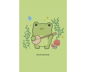 Notebook: Cute Cottagecore Frog Playing Banjo & Mushrooms | Graph Paper Journal | Illustrated Light Green Kawaii Aesthetic Diary