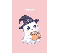 Notebook: Cute Ghost with Hot Cocoa Composition Book | Wide Ruled Lined Journal for Girls, Kids & Teens | Pastel Pink Aesthetic Diary for School & Taking Notes (100 Pages)