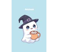 Notebook: Cute Ghost with Hot Cocoa Composition Book | Wide Ruled Lined Journal for Girls, Kids & Teens | Pastel Blue Aesthetic Diary for School & Taking Notes (100 Pages)