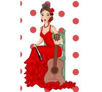 Notebook: Flamenca Cayetana in Red Dress with Guitar - 6 x 9 in (15.24 x 22.86 cm) - 120 Lined Pages - Glossy Cover - White Background with Red Polka Dots