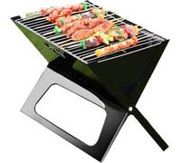 Notebook Folding Grill Portable Charcoal BBQ with Chrome Plated Cooking Grid, Compact Outdoor Barbecue Cooker for Camping Picnic Garden Terrace Balcony Travel, Lightweight Foldable Charcoal Grill