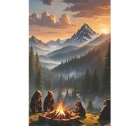 Notebook, Journal, Bears Around a Campfire in the Mountains Landscape, 144 Pages, College Ruled, Matte Finish