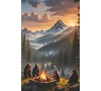 Notebook, Journal, Bears Around a Campfire in the Mountains Landscape, 144 Pages, College Ruled, Matte Finish