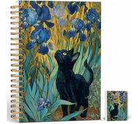 Notebook Journal for Women - A5 Spiral Notebook with Floral & Black Cat Art Print Design, Funny Cat print Journal, Lined Paper, Office & School Supplies, Unique Gifts for Women Birthday, Christmas