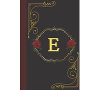 Notebook/ Journal/ Jotter: Monogram Initial notebook letter E, cute notebook, A5, Sleek and Sophisticated Black & Gold Notebook with red rose detail, Monogrammed Blank Lined Notebook, size A5/ 6" x 9"