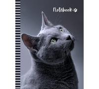 Notebook: Large 8.5x11 Composition Journal / 100 Sheets (200 Pages) / College Ruled Diary - Blank Numbered Pages / Russian Blue Cat Art Photo / Note Taking Gift For Home-School - Work - Writing