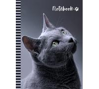 Notebook: Large Hardcover 8.5x11 Composition Journal / 100 Sheets / College Ruled Diary - Blank Numbered Pages / Russian Blue Cat Art Photo / Note Taking Gift For Home-School - Work - Writing