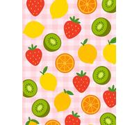Notebook: Lemons, Kiwis, Strawberries & Oranges | Aesthetic Fruit Journal | 8.5” x 11” | 121 pages, wide ruled.: Cute Pink and White Checkered ... Perfect for School, Journaling, or as a Gift