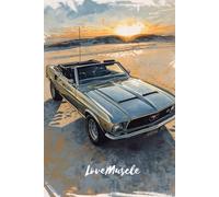 Notebook : Love Muscle Mustang convertible sketch on the beach: glossy cover Paperback notebook 9x6 inch paperback, whitepaper 120 page