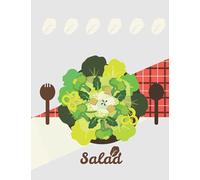 Notebook; mix vegetables in a salad bowl on red plaid table cloth; 8.5" x 11"; white plain paper; 100 pages