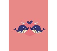 Notebook; sweet blue whale couple on pink background cover; 8.5" x 11"; white ruled paper; 120 pages