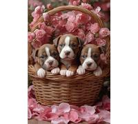 Notebook: Three Cute Brown and White Pitbulls with Pink Flowers - 6x9 Lined Journal Notebook 120 Pages, Perfect for dog lovers, Pitbull owners, or ... appreciates charming, eye-catching designs.
