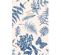 Notebook: Vintage Fern, Butterfly & Floral Pattern | Blue & Cream | Recycled Lined Blank Journal