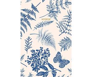 Notebook: Vintage Fern, Butterfly & Floral Pattern | Blue & Cream | Recycled Lined Blank Journal