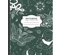 NOTEBOOK: Witchy Moth, Moon & Snake Design // Green, white & black: Ruled notebook perfect for your witchy aesthetic