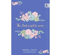 Notebook with Alphabetical Tabs A5: Medium Lined-Journal Organizer with A-Z Tabs Printed | Cute Flower Quote Design Blue