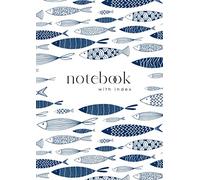 Notebook with Index: A4 Lined-Journal Organizer Large with A-Z Alphabetical Sections | Monochrome Ornamental Fish Design White