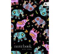 Notebook with Index: A5 Lined-Journal Organizer Medium with A-Z Alphabetical Sections | Traditional Style Decorated Elephant Design Black
