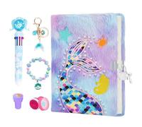 Notebook with lock, children's diary with lock, creative mermaid notepad, mermaid notebook, A5 secret journal, plush secret notebook with 160 lined pages for women and girls