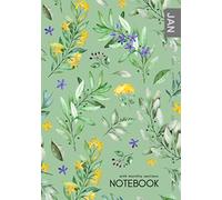 Notebook with Monthly Sections: A5 Medium Lined Journal with 12-Month Index | January to December Undated | Watercolor Leaf and Flower Design Green