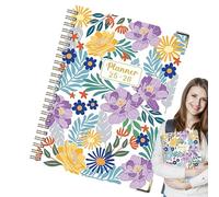 Notebooks for Work | Coil Notebook | A5 Aesthetic Thick Planner Diary Flower Pattern Coil English Notepad July 2025-June 2026 for Workplace Sketching Bullet Journaling Field Notes