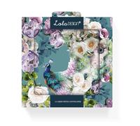 Notecard pack of 6x cards by Lola Design - Peacock Design 125x125mm and Blank Inside for your own message, with Grey Envelopes included - Made in the UK