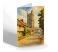 NOTELET - Abbey Street Stocks & Church, Cerne Abbas - Vintage Art Style