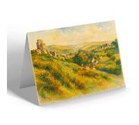 NOTELET - Corfe Castle from West Hill - Vintage Art Style