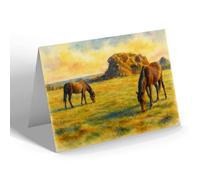 NOTELET - Dartmoor Ponies at the Tors, Yelverton - Vintage Art Style