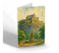 NOTELET - Edinburgh. The Castle & Ross Fountain - Vintage Art Style