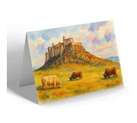 NOTELET - Highland Cattle & Castle, Holy Island - Vintage Art Style